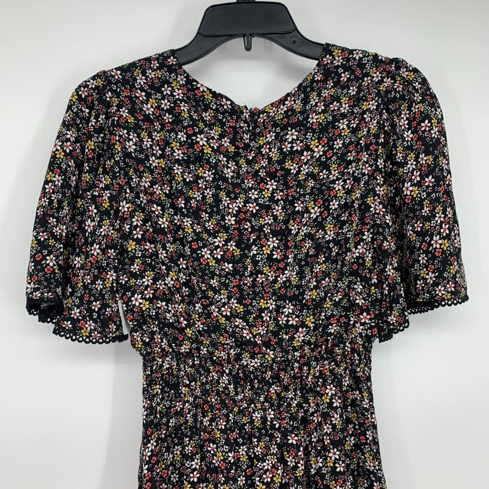 Lost + Wander Dress Maxi Black Floral Print V Neck Short Sleeve Boho - Picture 8 of 13
